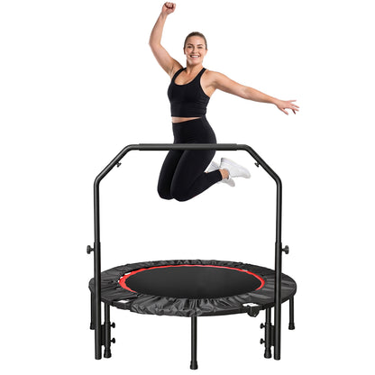 40" Foldable Mini Trampoline with Handle, 716 lbs High Capacity Fitness Rebounder for Home Gym, Quiet Bungee System Indoor Outdoor Jumping Exercise for Adults Kids