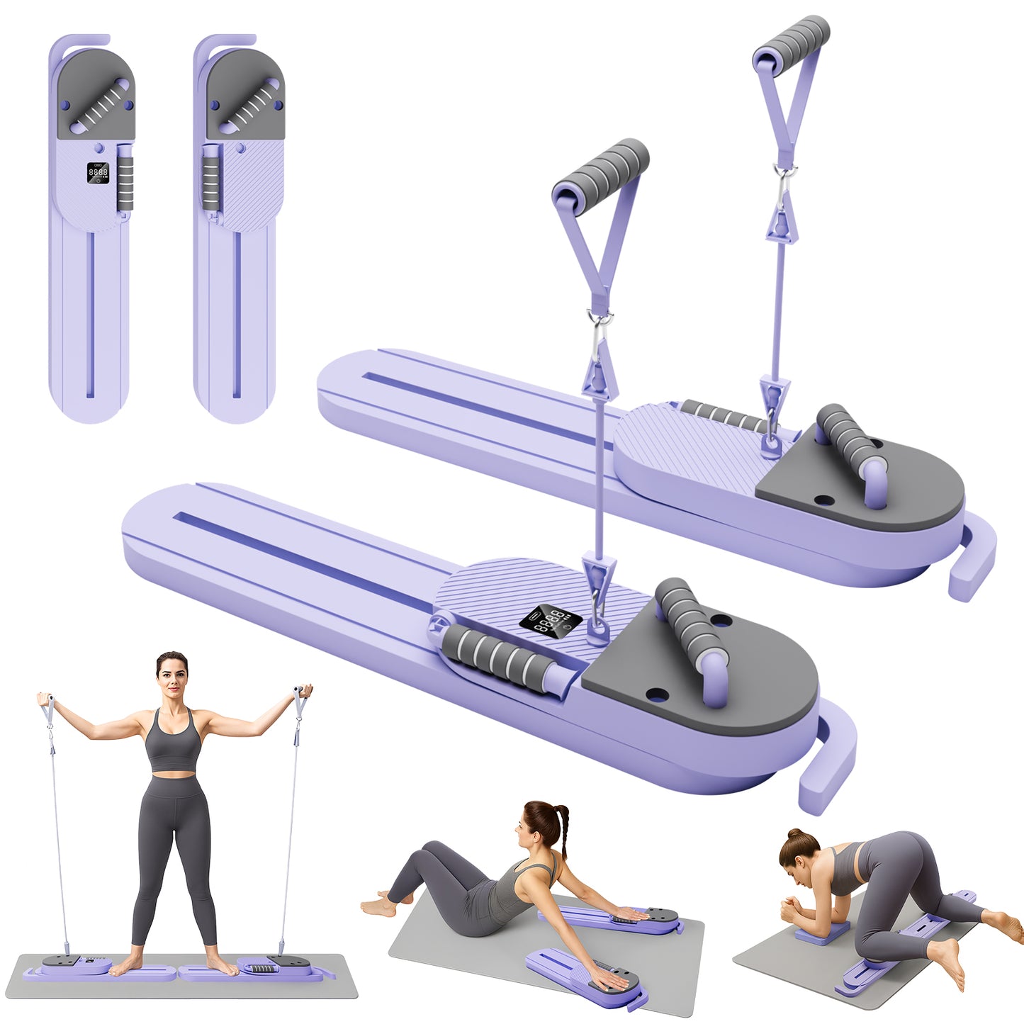 Pilates Board, Multifunctional Abdominal Board, Removable Abdominal Trainer with LED for Home, Sliding Workout Equipment with Knee Protected