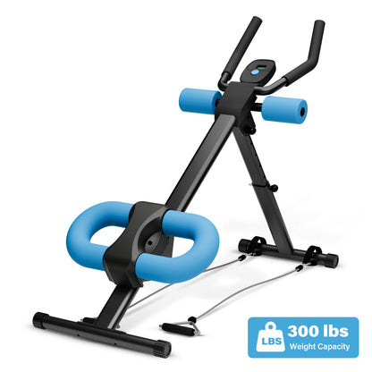 Rican Ab Machine, Foldable Abdominal Exercise Machine, Ab Workout Equipment with LCD Monitor, Abdominal Exercise Workout with Resistance Bands, Blue