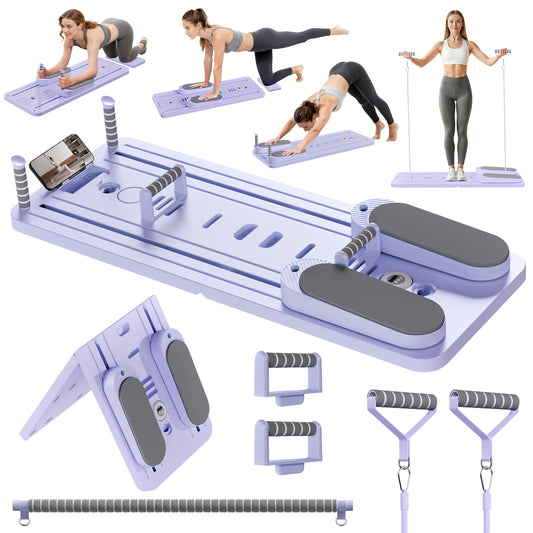 Rican Pilates Board, Portable Ab Board, Multifunctional Abdominal Board, Foldable Pilates Reformer Set, Sliding Equipment for Home with Timer, Purple