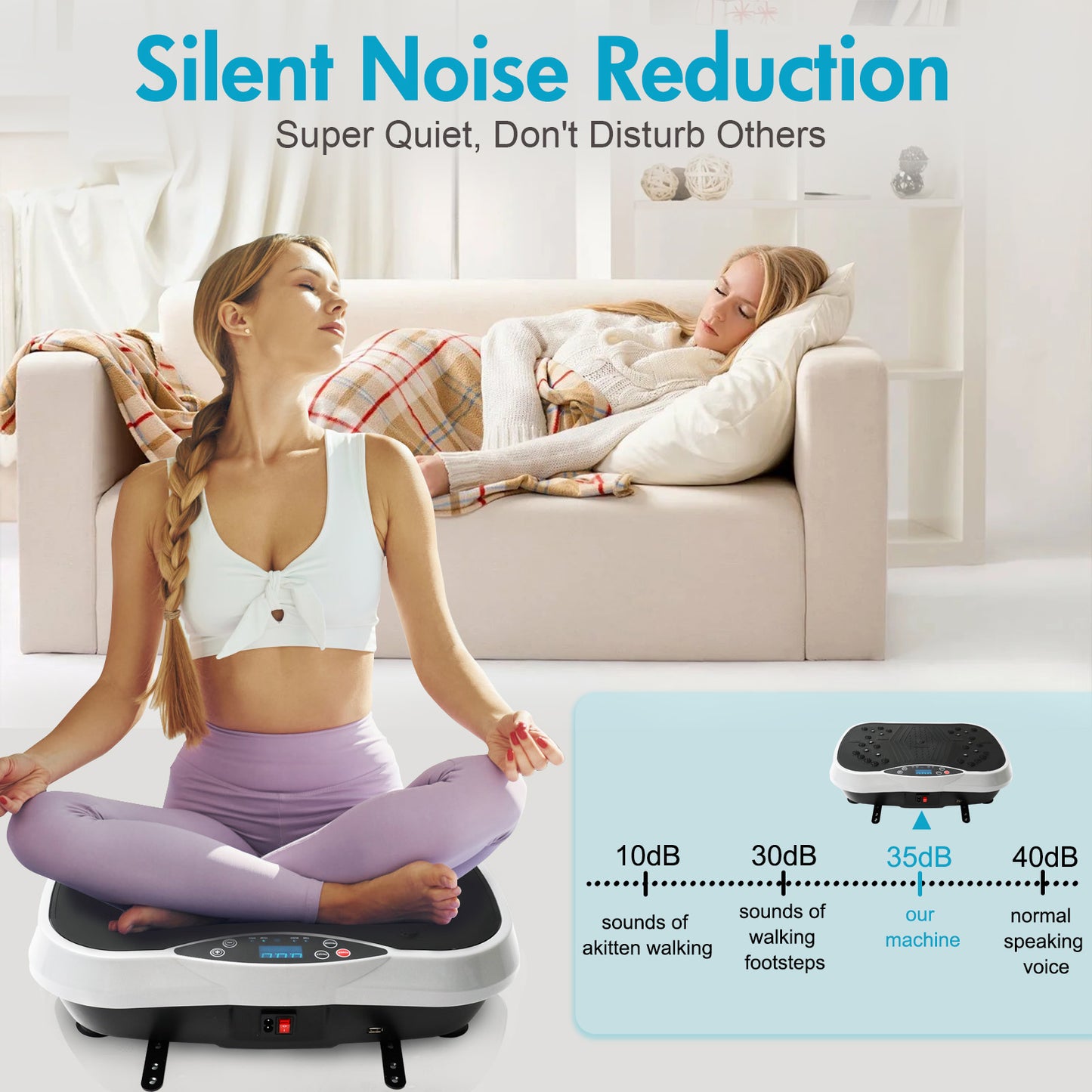 Vibration Plate Exercise Machine, Full Body Workout Machine for Weight Loss, Vibrating Board 300LBS Capacity, Vibration Platform with Resistance Bands, Remote Control, Silver-White