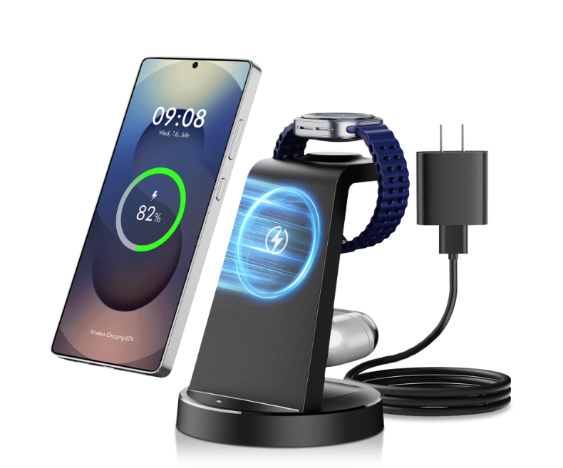Wireless Charger for Samsung, 3 in 1 Charging Station, 15W Fast Charging Stand for Galaxy S26 Ultra S25 S24, Watch Charger for Watch 8 7 6 5 4, Charging Dock for Galaxy Buds 3 2 pro, Black