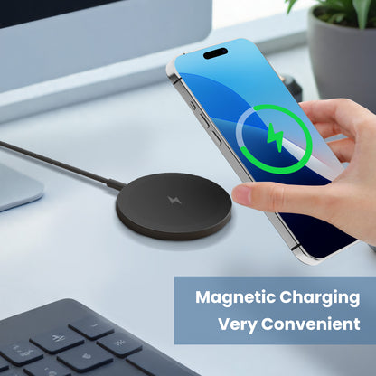 Wireless Charger, Magnetic Charging Pad for iPhone, Phone Charger Compatible with iPhone 17 16 15 14 13 12 Series, USB C Charger Portable for AirPods 4 3 2 Pro, Black