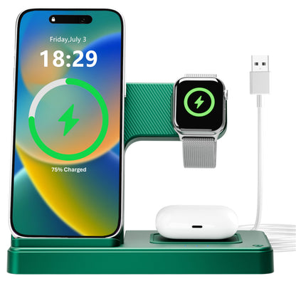 Wireless Charger for iPhone,3 in 1 Wireless Charging Station for iPhone 17 16 15 14 13 12 11 Pro Max Plus XS XR X 8,for iWatch 9 8 7 6 5 4 3 2 SE,for AirPods 3 2 Pro,Green,No Adapter