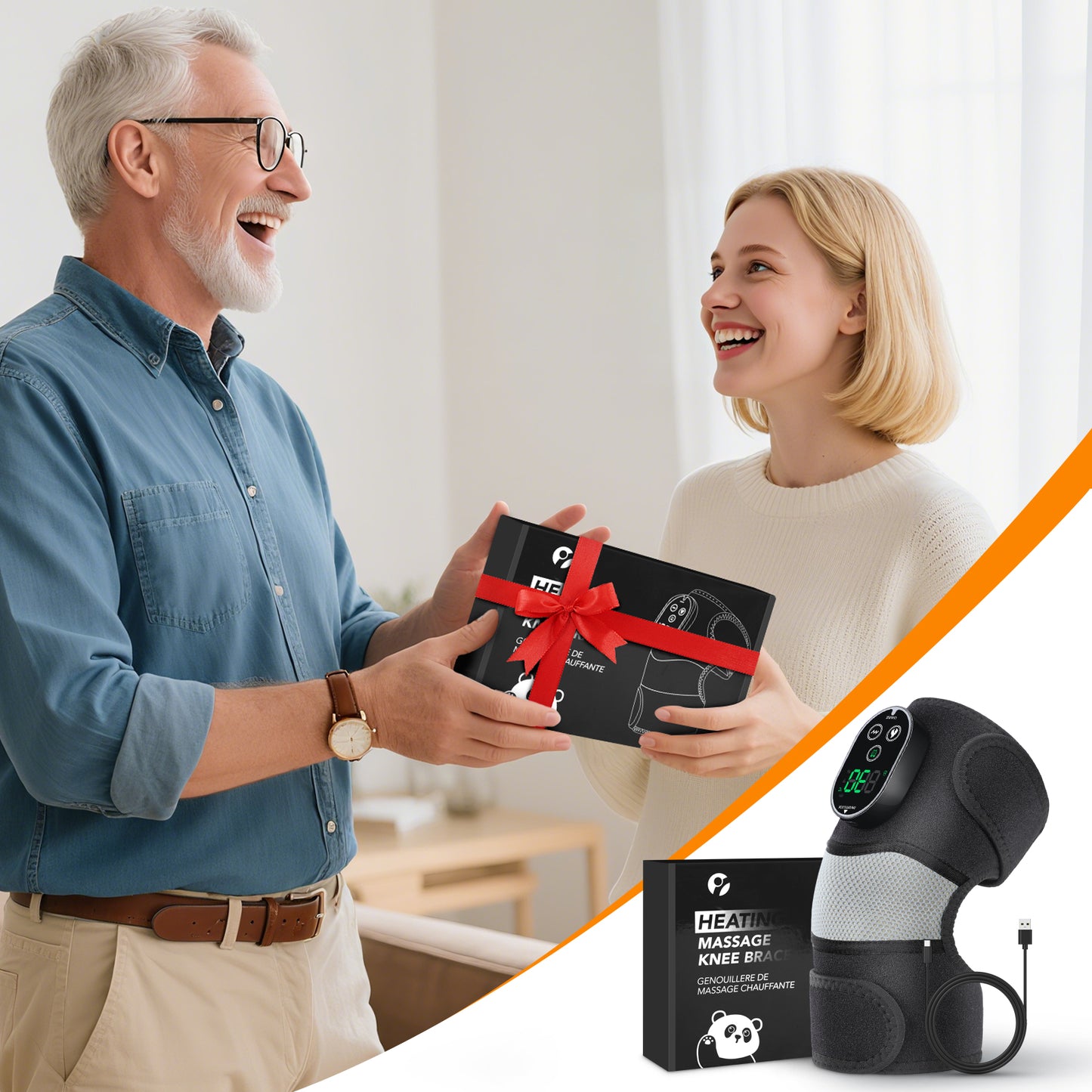 Baokaler 3 in 1 Heated Knee Massager, Cordless Vibration Heating Pad for Knee Shoulder Elbow with 6 Heat Levels and 3 Vibration, Ideal Gift for Family and Friends