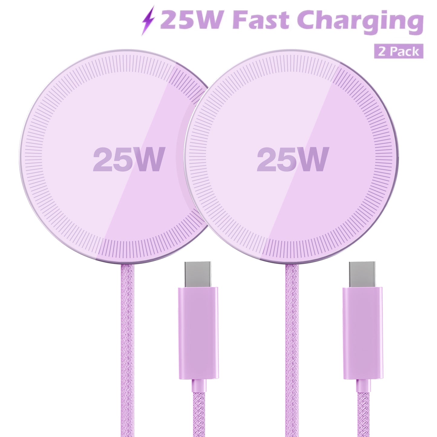 25W Magnetic Wireless Charger, Magsafe Fast Charging Pad, iPhone 17 16 15 14 13 12 Pro Max, Slim Portable Phone Charger, Light Violet