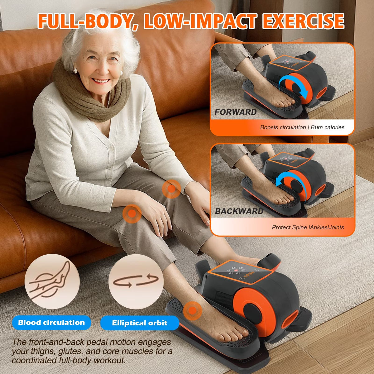 Under Desk Elliptical Machine, Electric Seated Pedal Exerciser Quiet Compact Mini Elliptical Trainer with Display Monitor and Remote Control Home Office Leg Exercise Equipment for Seniors Adults