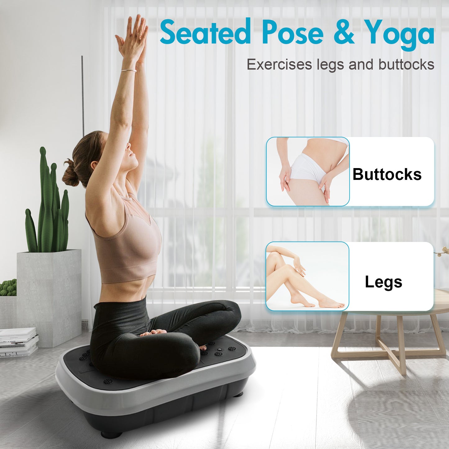 Vibration Plate Exercise Machine, Full Body Workout Machine for Weight Loss, Vibrating Board 300LBS Capacity, Vibration Platform with Resistance Bands, Remote Control, Silver-White