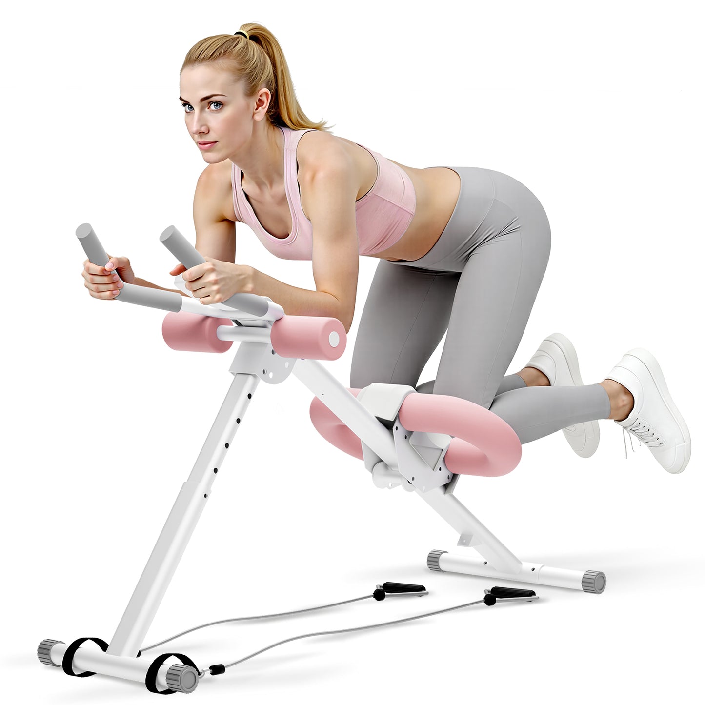 ALSO GO Ab Machine, Adjustable Ab Trainer Machine, Abdominal Workout Equipment with LED Display, 300 lb Foldable Abdominal Core Equipment with Resistance Bands, Pink