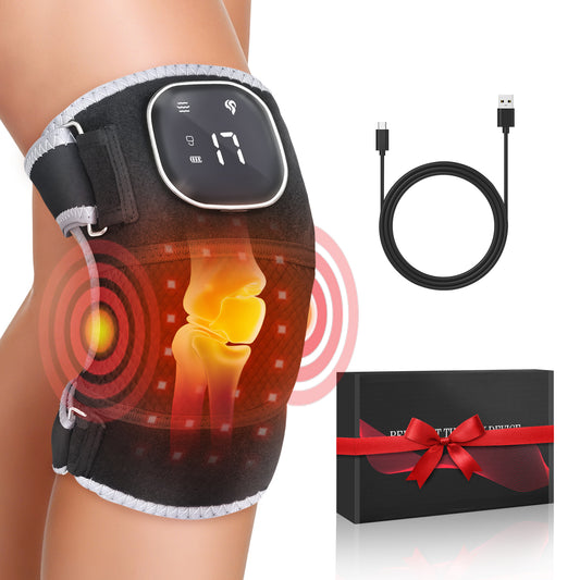 Knee Massager with Heating and Red Light, Vibration Knee Brace Wireless Rechargeable Heated Device for Knee/Joint/Elbow/Shoulder, Ideal Gift for Family