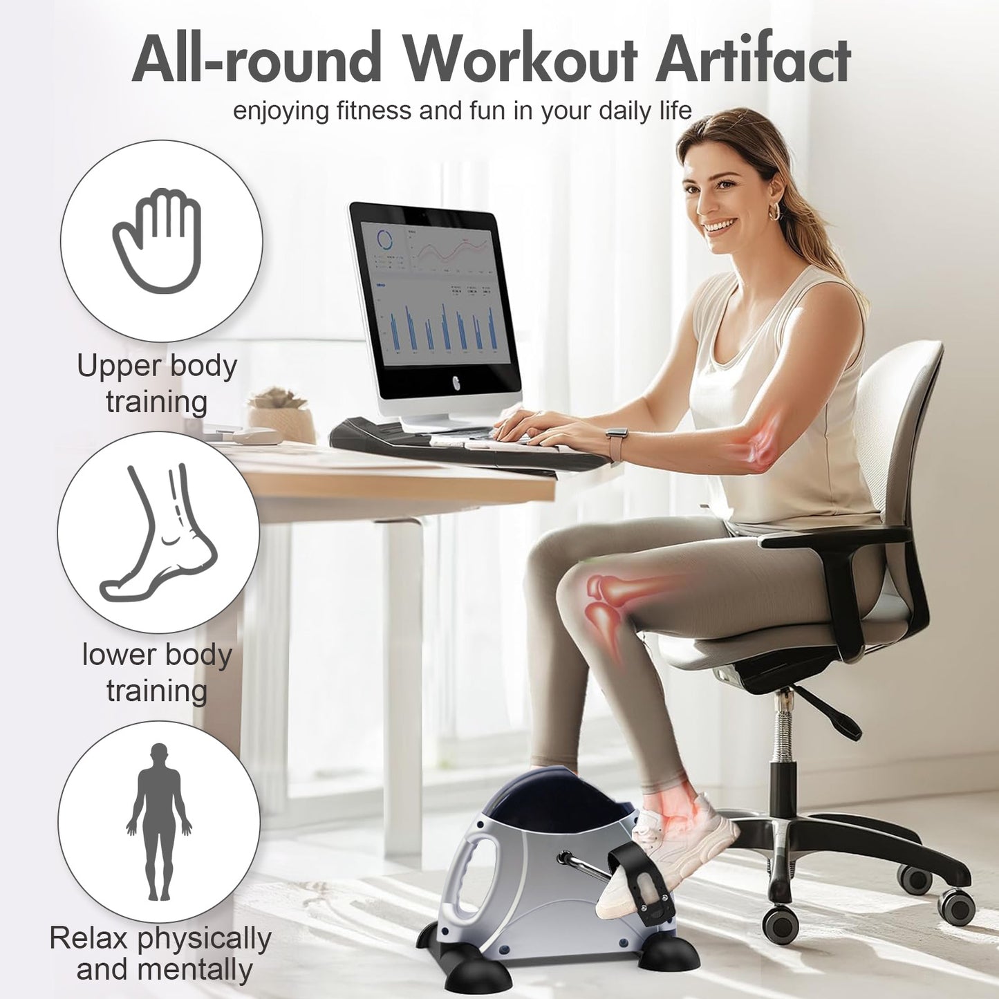 Under Desk Bike Pedal Exerciser, Mini Cycle Exercise Bike, Portable Leg Exerciser with Digital Display for Home