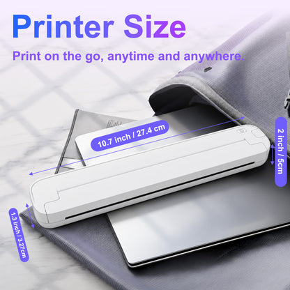 BAOKALER Portable Thermal Printer, Wireless Bluetooth Inkless for US Letter & A4, 203DPI Compact Travel Printer Compatible with iOS Android Laptop for Home Office School