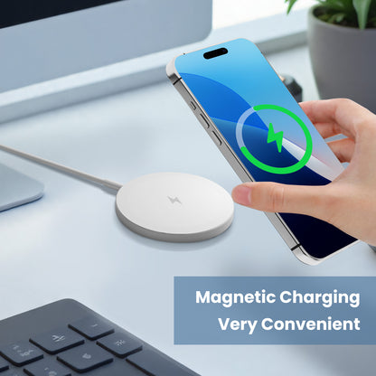 Wireless Charger, Fast Charging Pad for iPhone, Mag safe Charger Compatible with iPhone 17 16 15 14 13 12 Series, Magnetic Portable Charger for AirPods 4 3 2 Pro, White