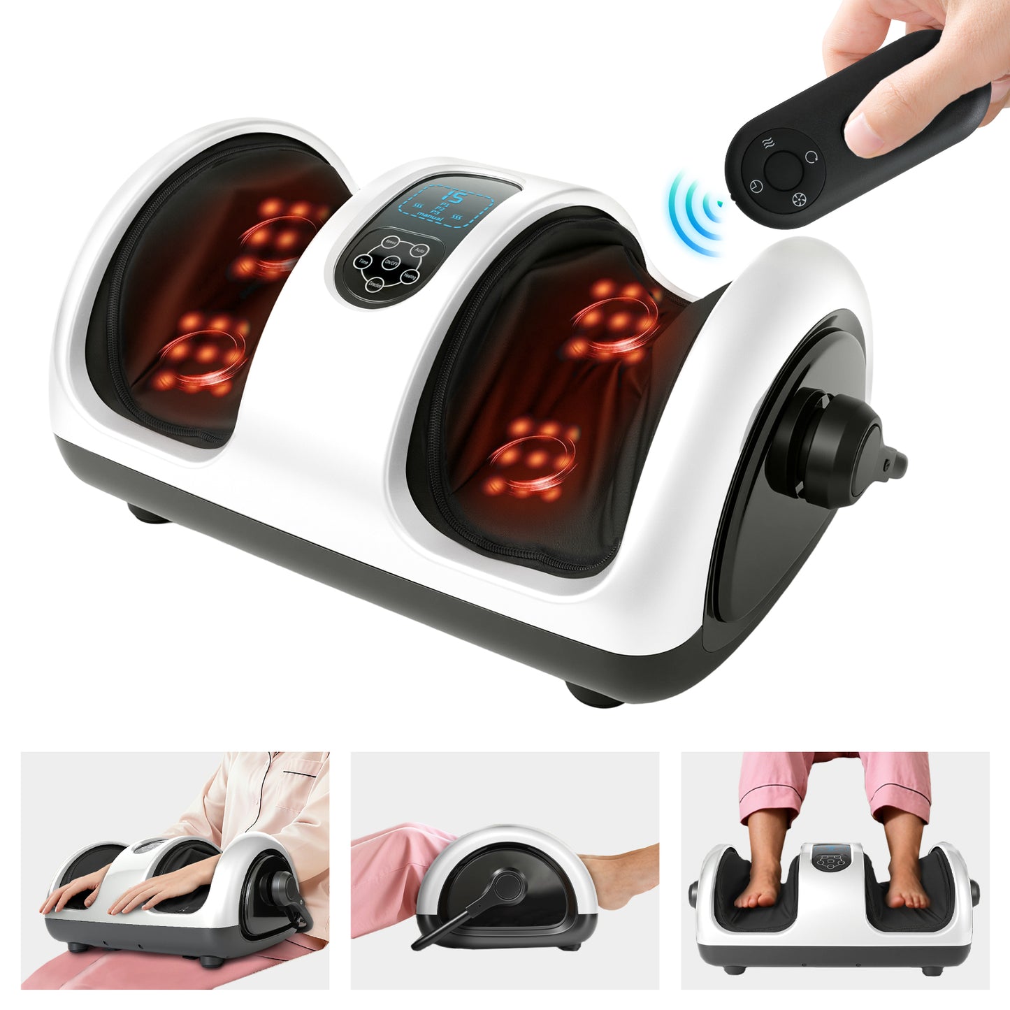 BAOKALER Shiatsu Foot Massager with Heat for Plantar Fasciitis, Pain Relief&Heat Therapy, Deep Kneading to Massage Leg/Calf/Ankle,Suitable for Family and Friends, White