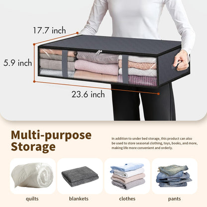 6 Pack Under Bed Storage Bags with Reinforced Handles, 45L Visible Underbed Clothes Storage, Breathable Non-woven Closet Storage for Blanket, Pillows, Comforters and Quilts