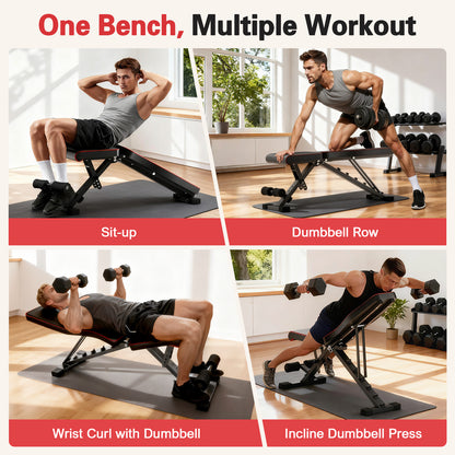 Weight Bench, Incline Bench Press for Full Body, 72 Training Angles Adjustable, 990 LBS Capacity & Foldable Design for Home Gym