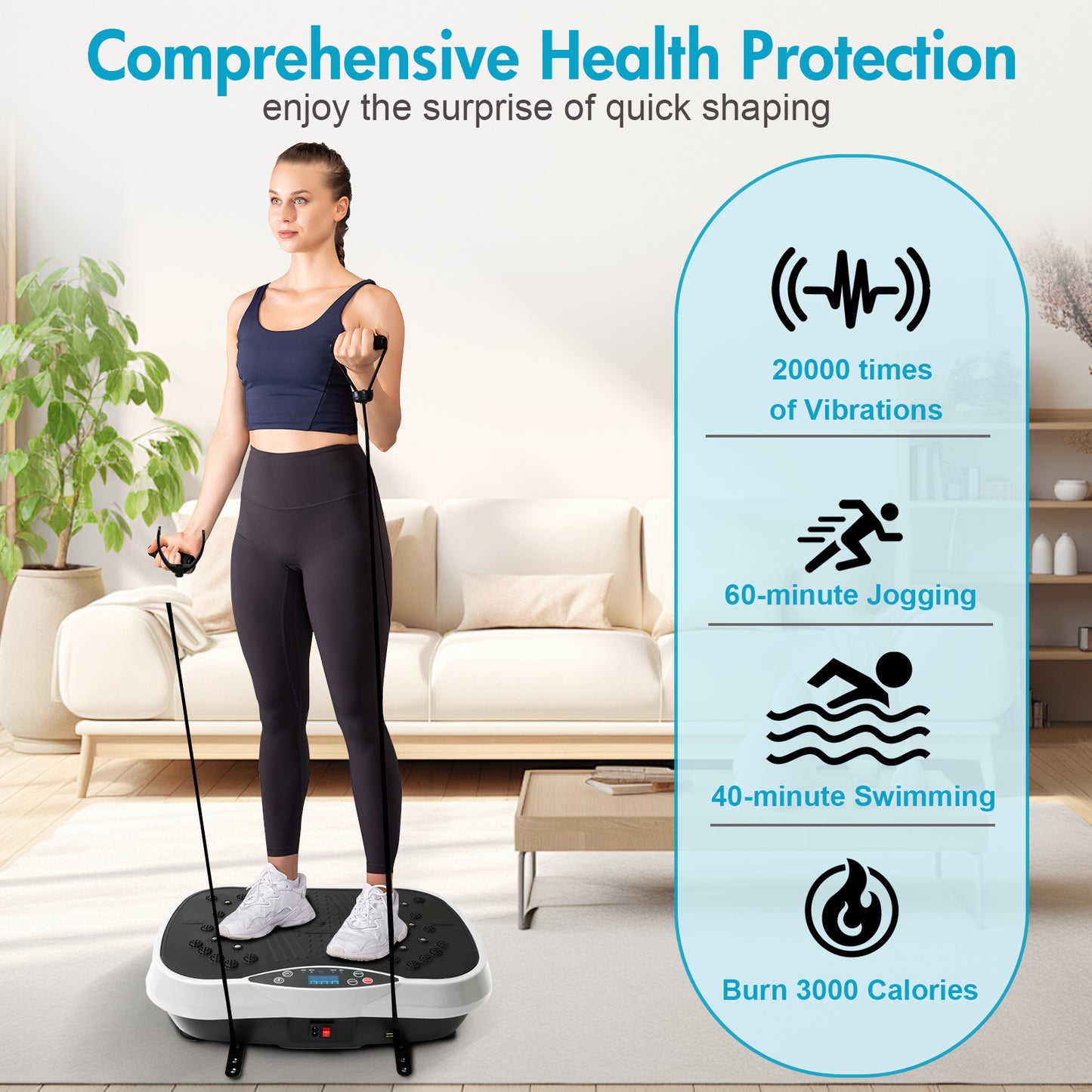 Vibration Plate Exercise Machine, Full Body Workout Machine for Weight Loss, Vibrating Board 300LBS Capacity, Vibration Platform with Resistance Bands, Remote Control, Silver-White