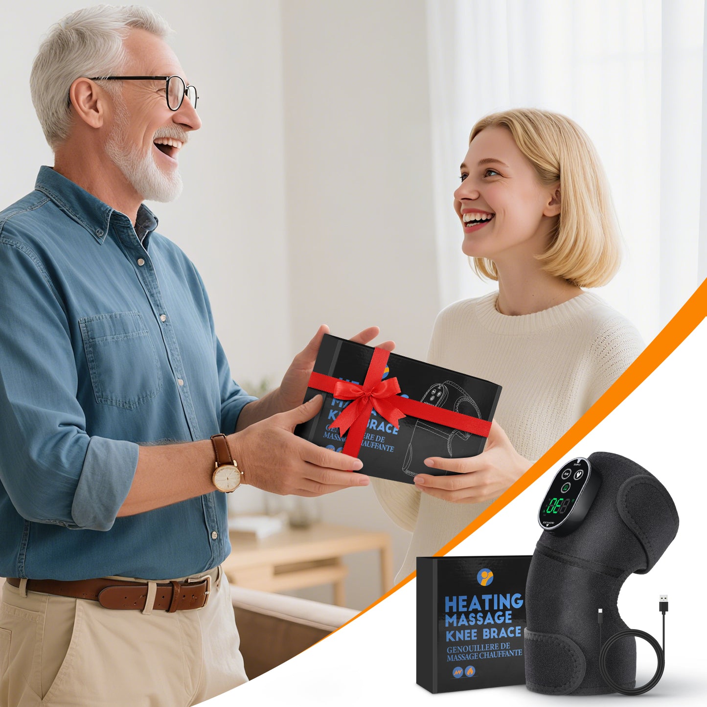 Baokaler Heated Knee Massager, Vibration Knee Heating Pad, 3 in 1 Cordless Shoulder & Elbow Brace with 6 Heat Level 3 Vibration for Joint Stress, Perfect Gifts for Family Friends