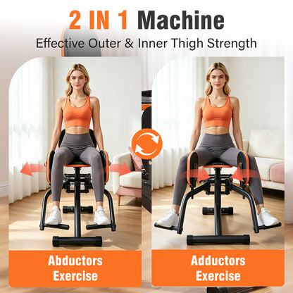 RICAN Hip Abductor Machine for Home Gym, 3-in-1 Inner Thigh Toner & Outer Thigh Sculptor, Adjustable Resistance Glute Machine, Booty Builder with Compact Leg Workout Equipment ¨C Black/Orange