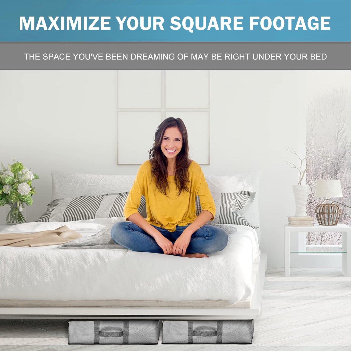 BAOKALER Underbed Storage Bag Adult Reinforced with Dual Handles, Gray, 3 Count, 3 Pack