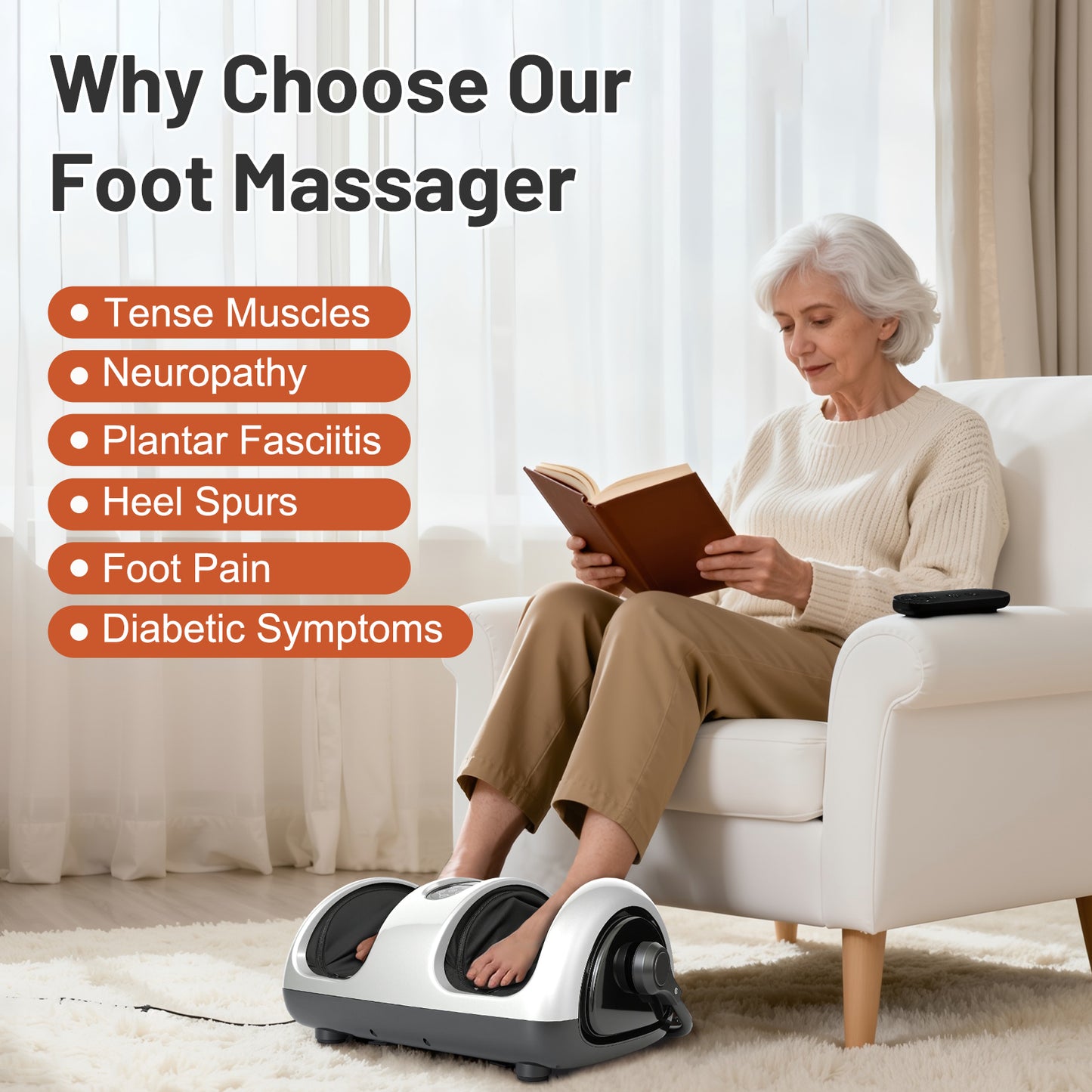 BAOKALER Shiatsu Foot Massager with Heat for Plantar Fasciitis, Pain Relief&Heat Therapy, Deep Kneading to Massage Leg/Calf/Ankle,Suitable for Family and Friends, White