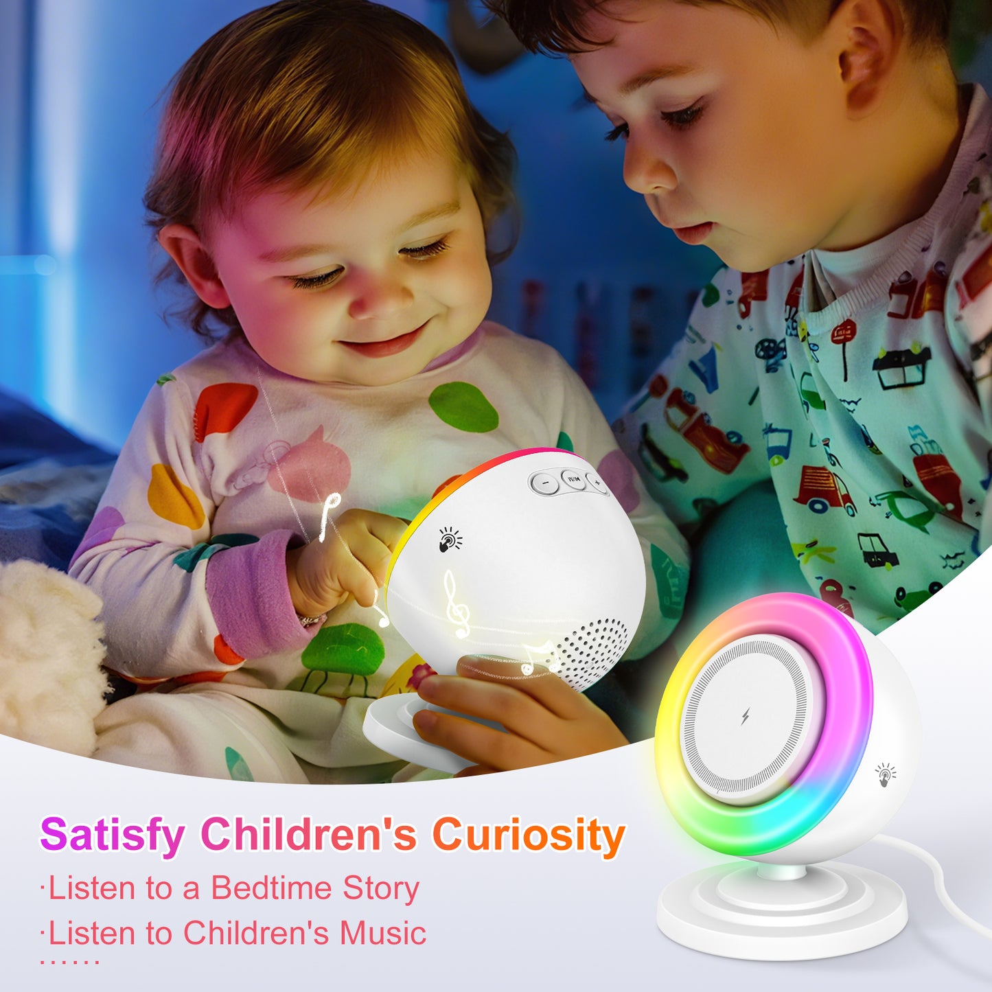 Wireless Charger for iPhone Samsung Huawei,Magnetic Charging Station with Bluetooth speaker and RGB light, Travel Charging Station Compatible with Apple 12 and above series, White