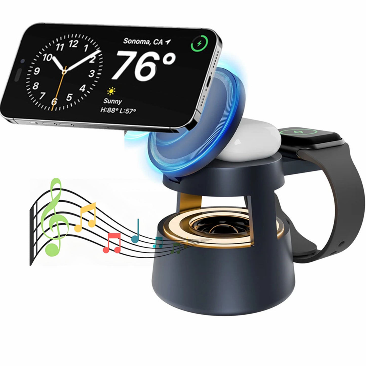 Wireless charger, 5 in 1 Charging Station, Mushroom Night Light, 22.5W Fast Wireless Charger for iPhone, For iWatch, For AirPods, All-in-One Desk Organizer