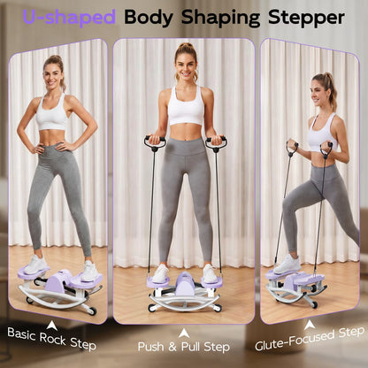RICAN Smart Lateral Rocking Fitness Stepper, Low-Impact Portable Exercise Stepper ,Rock Stepper Machine with Digital Monitor, Resistance Bands & Floor Mat, Purple