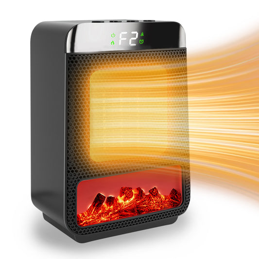 1500W Electric Heater with 3D Dynamic Flame, Indoor Tabletop Heater with Safety Protection & Timer, Low-Noise Space Heater Fan for Home, Bedroom, Office