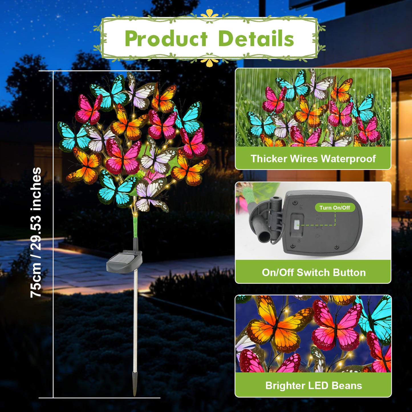 TopZoo Solar Garden Stake Lights, 8 PCS Decorative Solar Lights Outdoor with 43 LED 17 Butterfly Flower Garden Decor Waterproof, Outdoor Decor for Yard Patio Lawn Christmas