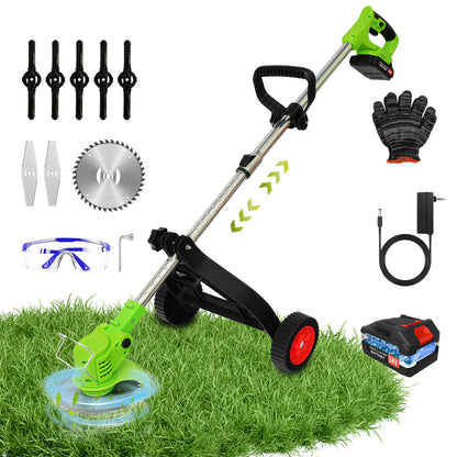 Electric Weed Trimmer,21V Powerful Motor Weed Eaters,90Adjustable Weed Wackers & Grass Trimmer with Upgraded Wheels,3 Types Blades Lawn Edger for Lawn Garden Pruning Trimming