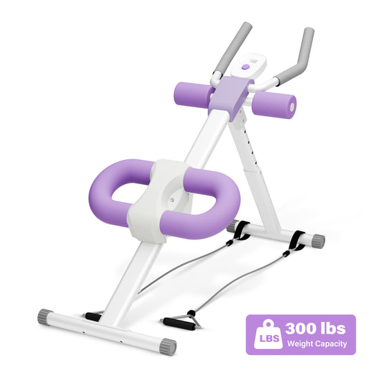 Rican Ab Machine, Foldable Abdominal Exercise Machine, Ab Workout Equipment with LCD Monitor, Abdominal Exercise Workout with Resistance Bands, Purple