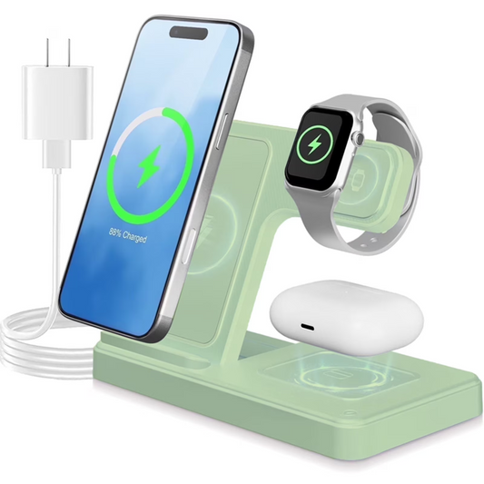 Wireless Charger,3 in 1 Charging Station for iPhone,Fast Wireless Charger Stand Compatible for Apple Watch,iPhone 17 16 15 14 13 12 11 Pro Max Mini Plus SE X XS 8 Plus & AirPods,Green