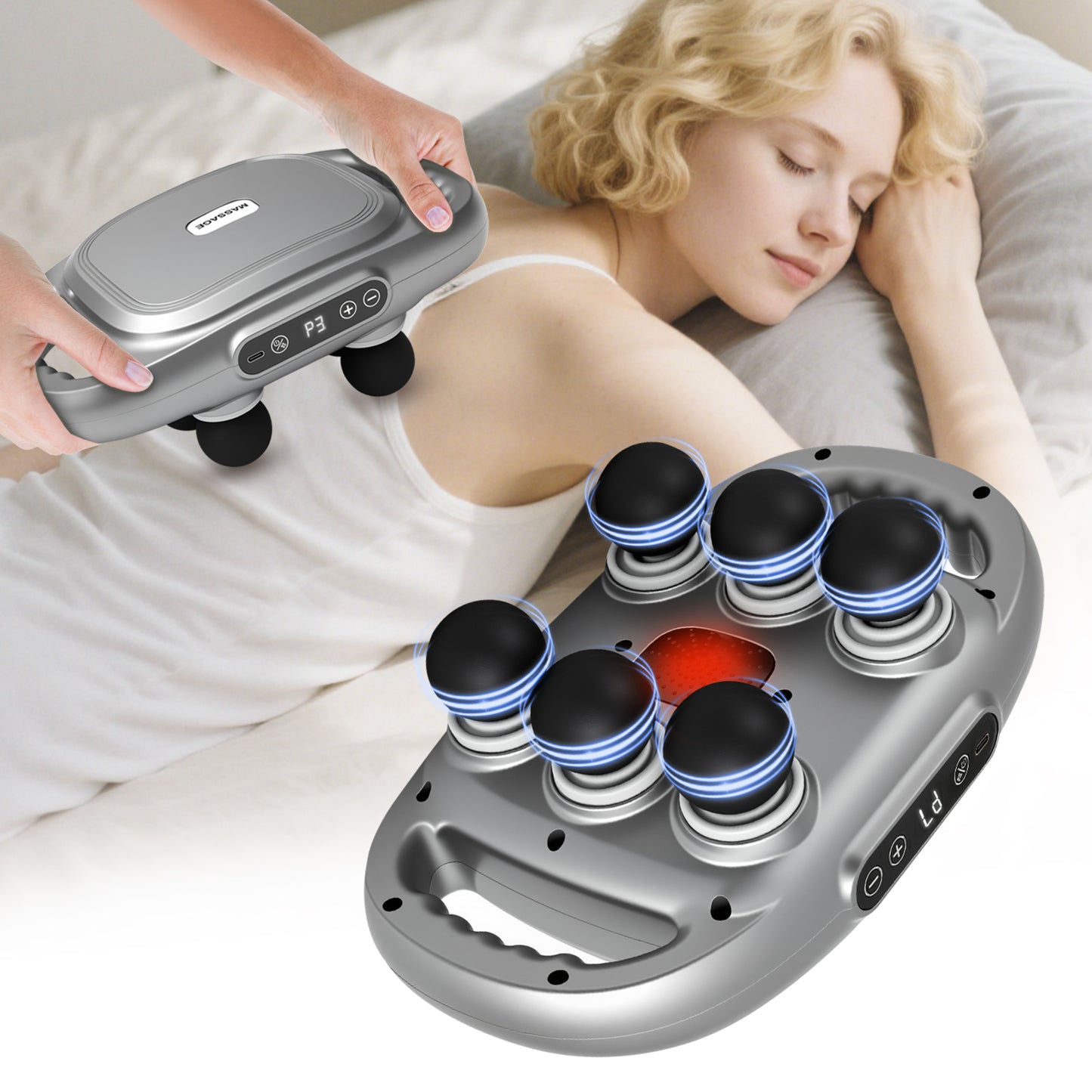 6 Head Massage Gun, Electric Massage Guns with 3 Sets Massage Heads & 9 Modes, Gun Tool for Legs, Arms, Waist, Back, Buttocks, Relax Full Body Muscle, Gifts for Friends, Parents