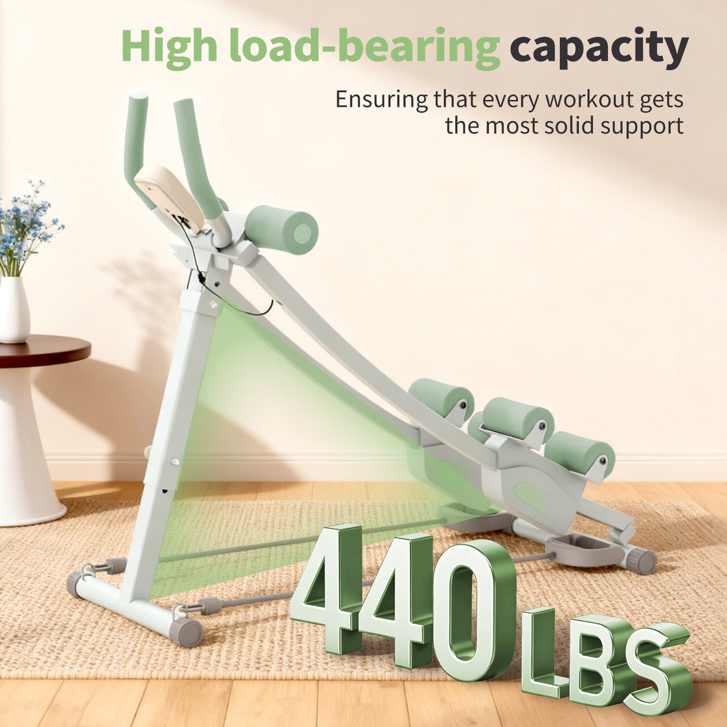 Dual-track Ab Workout Machine with 4 Adjustable Heights, Foldable Core & Abdominal Exercise Machine with 440lbs Weight Capacity, Ab Exercise Fitness Trainer