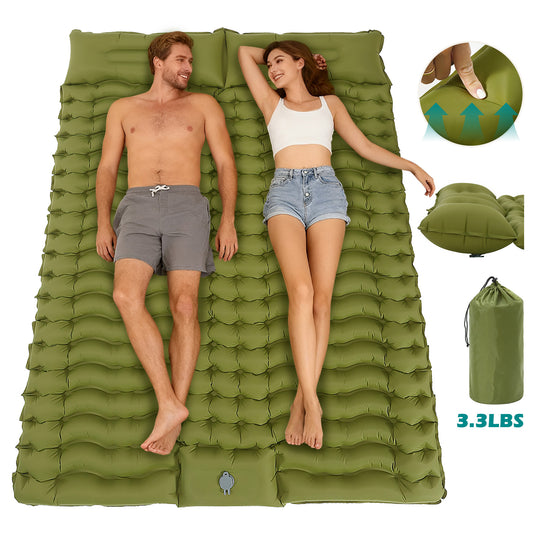 Rican Double Camping Sleeping Pad, Inflatable Double Sleeping Pad, Self Inflating 4" Sleeping Mat with Pillow Built-in Foot Pump, Portable Camping Mat for Backpacking, Hiking, Traveling, Tent