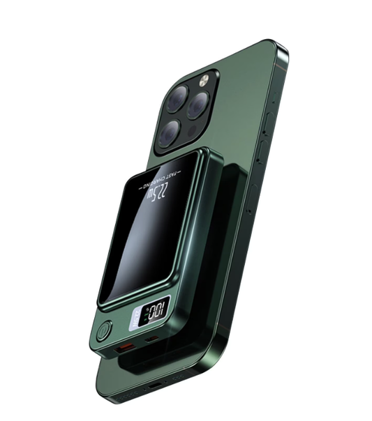 Wireless Power Bank, 5000mAh 22.5W Portable Charger with LED Power Display, 2 in 1 Magnetic Portable Power Bank Fast Charging, Suitable for Outdoor Travel Backup Small Phone Charger, Green
