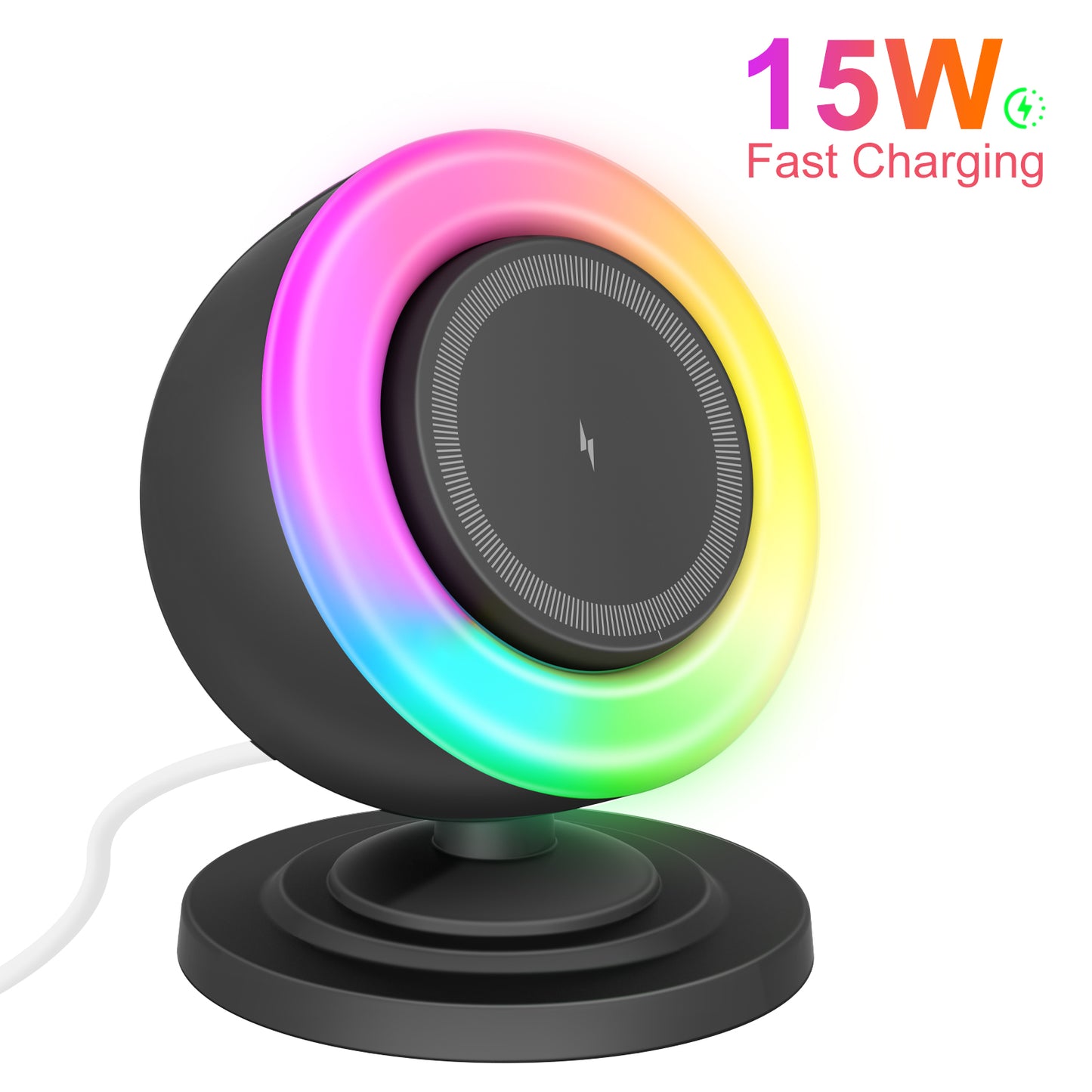 Wireless Charger for iPhone Samsung Huawei,Magnetic Charging Station with Bluetooth speaker and RGB light, Travel Charging Station Compatible with Apple 12 and above series, Black