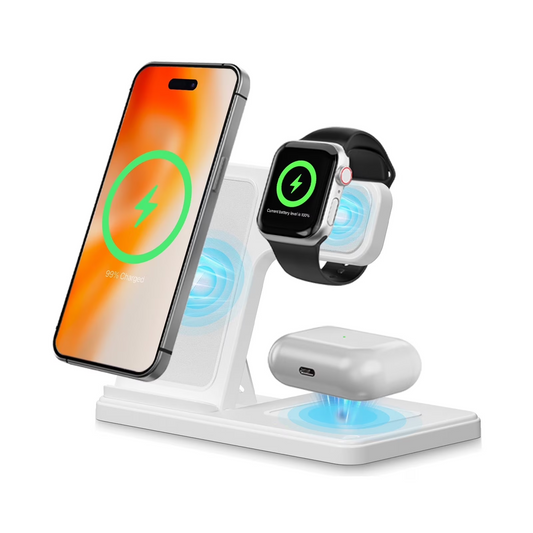 3 in 1 Wireless Charger for iPhone 16 15 14 13 12 11 8 Pro Max X XR XS,,Magnetic Charging Station for Samsung Galaxy for AirPods 3 2 Pro Apple Watch Fast Charger (White)