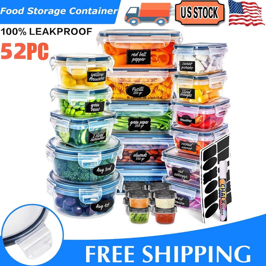 Food Storage Containers with Lids, 52 Piece Leak Proof Clear Plastic Food Container for Food, BPA-Free, Food Meal Storage Set, Meal Prep Container Stackable Containers, PP+Silicone