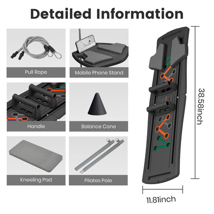RICAN 7 in 1 Foldable Pilates board, Pilates Reformer Set with 330LBS, Portable Home Pilates for Women Workout, Fitness, Exercise, Abs, Black