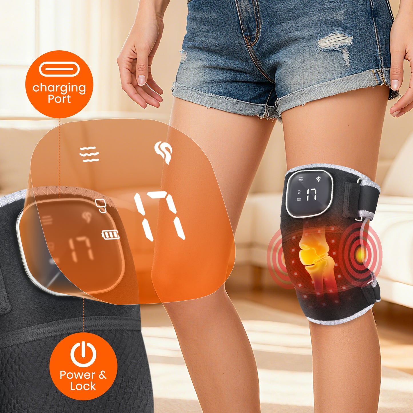 Knee Massager with Heating and Red Light, Vibration Knee Brace Wireless Rechargeable Heated Device for Knee/Joint/Elbow/Shoulder, Ideal Gift for Family