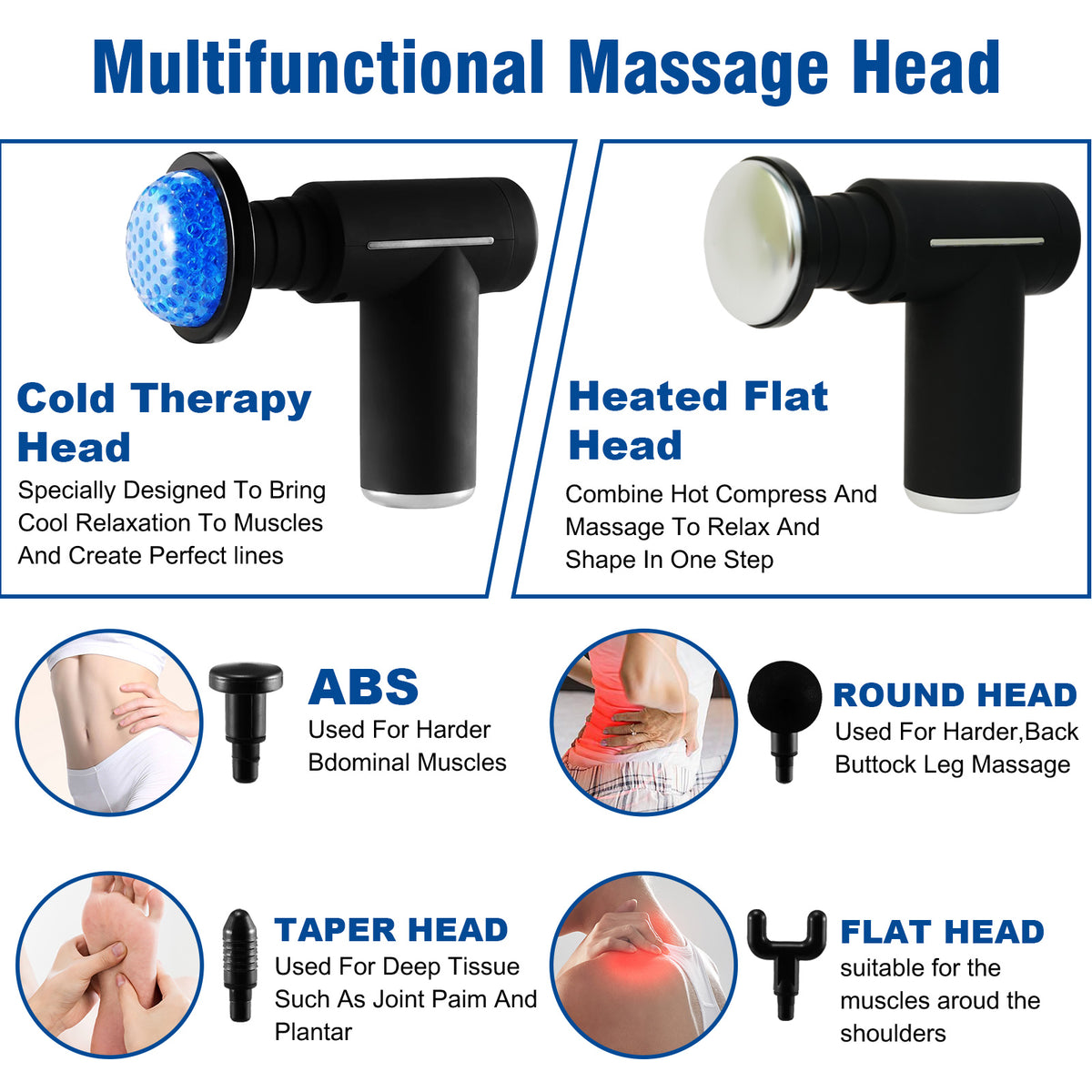 Cordless Hot and Cold Percussion Deep Tissue Massager Gun, 6 Intensity Levels Massager Gun, Black