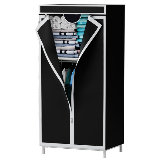 Portable Closet Organizers and Storage with Hanging & Folding Sections, Space-Saving Wardrobe Closet Organizer, Full-Cover Dustproof Hanging Clothing Rack for Bedroom, Apartment, Dorm, Black