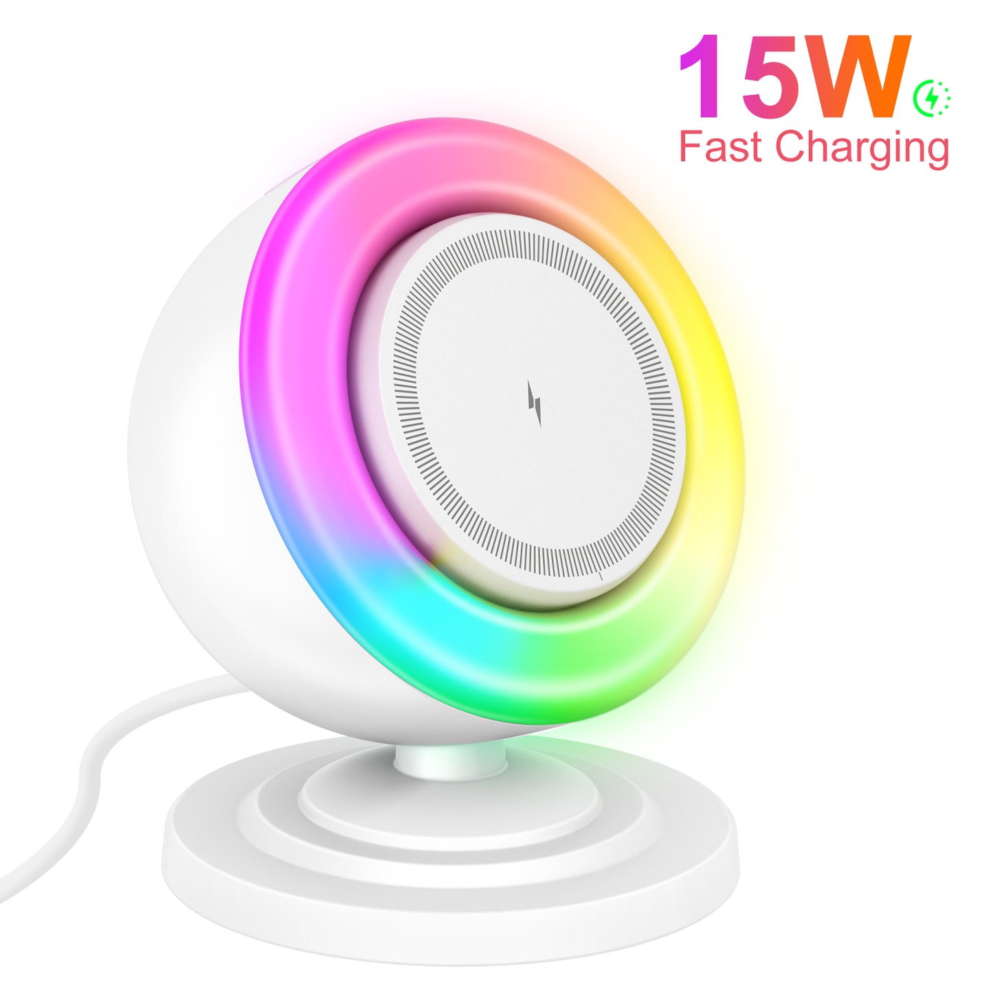 Wireless Charger for iPhone Samsung Huawei,Magnetic Charging Station with Bluetooth speaker and RGB light, Travel Charging Station Compatible with Apple 12 and above series, White