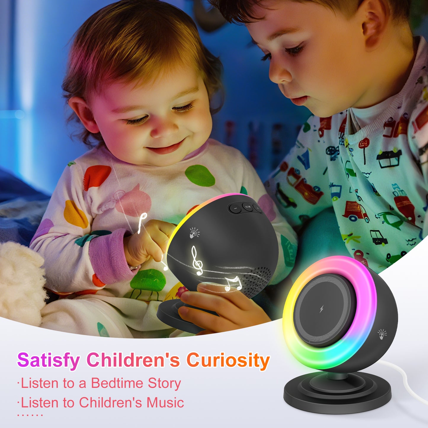 Wireless Charger for iPhone Samsung Huawei,Magnetic Charging Station with Bluetooth speaker and RGB light, Travel Charging Station Compatible with Apple 12 and above series, Black