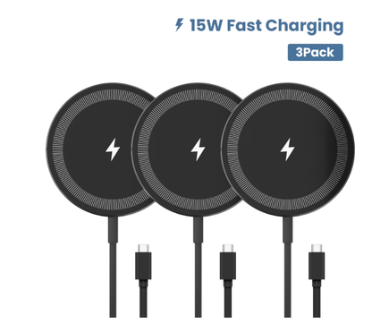 15W Rapid Wireless Charger, Compatible with iPhone 16 15 14 13 12 11 8 X XR SE Series, Charging Pad Compatible with AirPods, Slim Portable Design, Black(3 Pack)