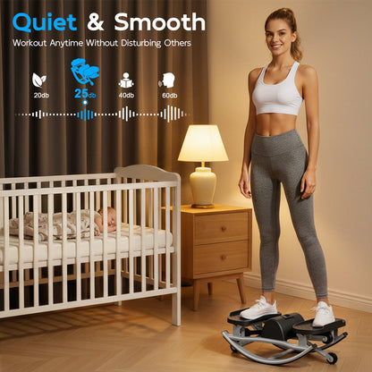 RICAN Smart Lateral Rocking Fitness Stepper, Low-Impact Portable Exercise Stepper with Digital Monitor, Resistance Bands & Floor Mat, Sliver