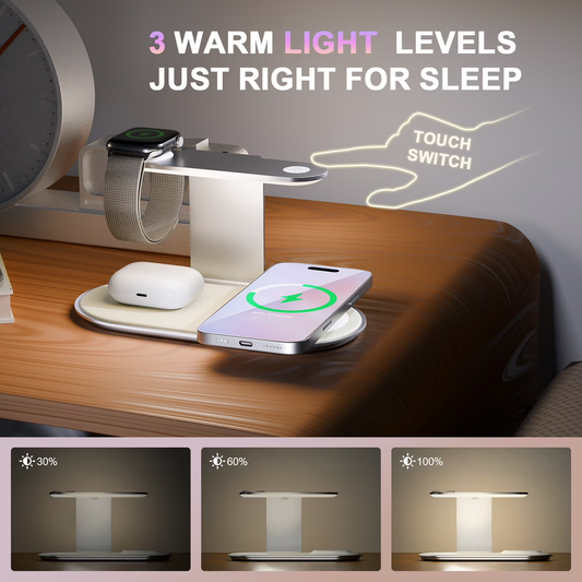 4 in 1 Charging Station, MagSafe Wireless Charger with Three Level soft Night Light, 15W Wireles Charging for iPhone