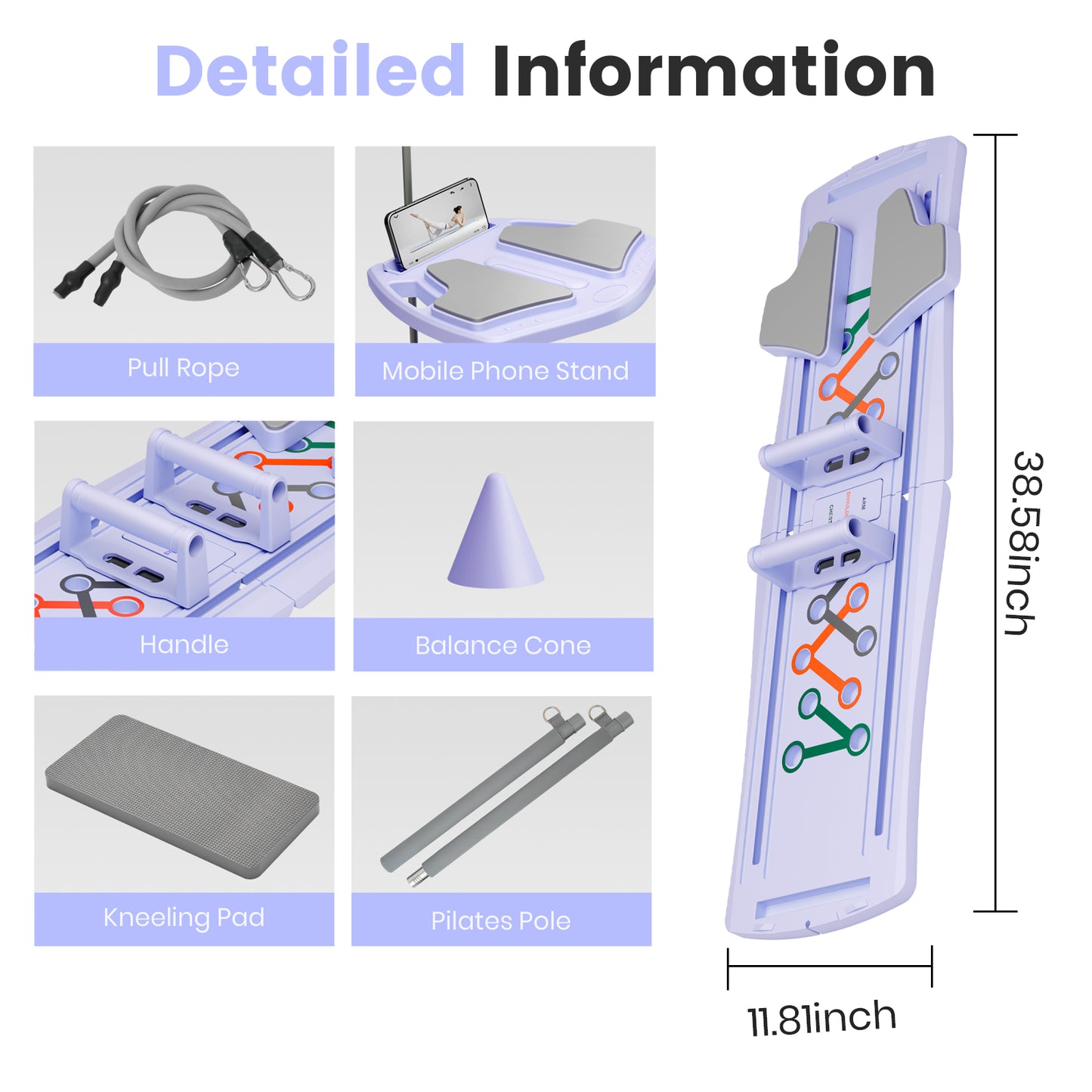 RICAN 7 in 1 Foldable Pilates board, Pilates Reformer Set with 330LBS, Portable Home Pilates for Women Workout, Fitness, Exercise, Abs, Purple